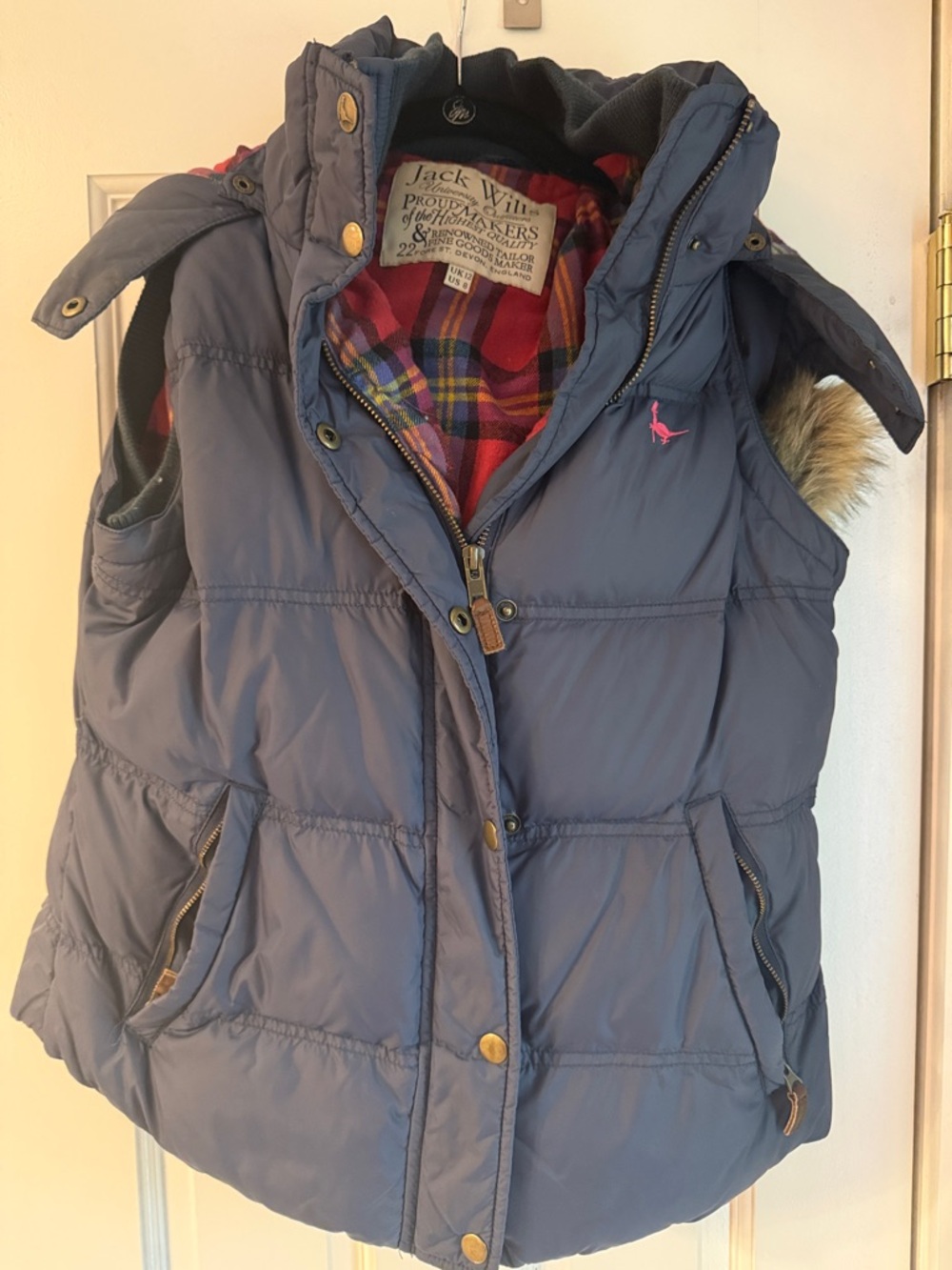 Jack Wills Womens Slate Blue Puffer Gilet Vest with Pink Logo